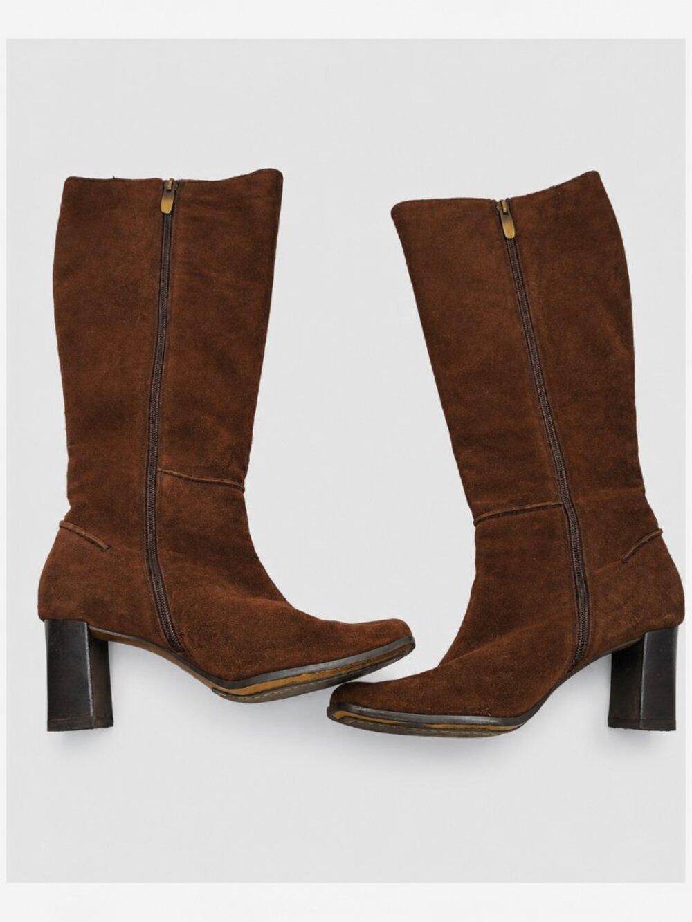 Liz Claiborne Kampala Brown Suede Tall Boots Size 8M Block Heel VGUC